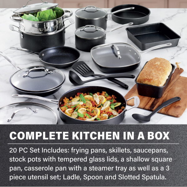 Granite Stone Pots and Pans Set 20 Piece Complete Cookware Bakeware Set Nonstick Dishwasher Oven Safe Black - Image 5