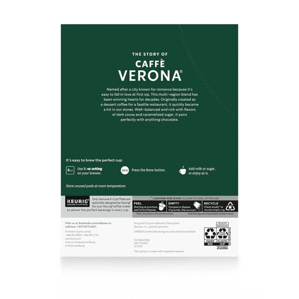 Starbucks Dark Roast K-Cup Coffee Pods Caff?? Verona for Keurig Brewers 4 boxes (96 pods total) - Image 8