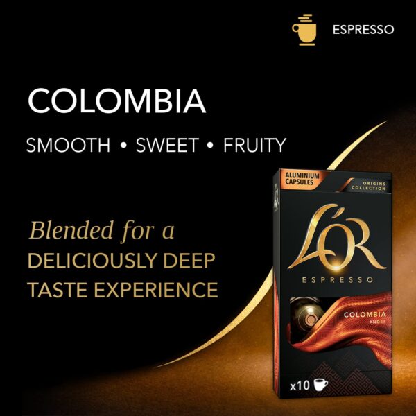 L OR Espresso Capsules, 100 Count Colombia, Single-Serve Aluminum Coffee Capsules Compatible with the L OR BARISTA System   Nespresso Original Machines - Image 3