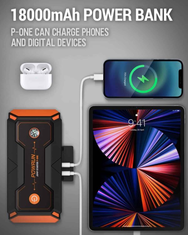 Powrun P-ONE Jump Starter, 2000A Portable Jump Box   Car Jump Starter Battery Pack - Image 3