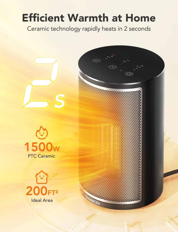 GoveeLife Smart Space Heater, 1500W Fast Electric Heater for Indoor Use with Thermostat, Black - Image 3