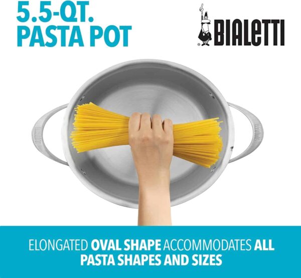Bialetti Oval 6 Quart Multi-Pot with Strainer Lid, whole pasta, corn, lobster, Stainless Steel - Image 2