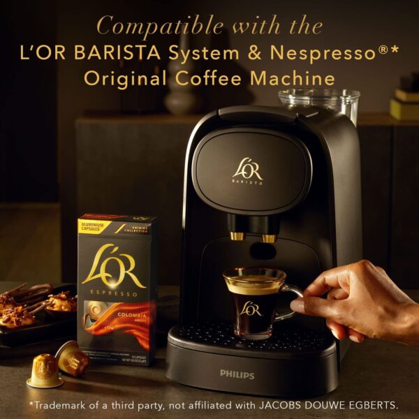 L OR Espresso Capsules, 100 Count Colombia, Single-Serve Aluminum Coffee Capsules Compatible with the L OR BARISTA System   Nespresso Original Machines - Image 2