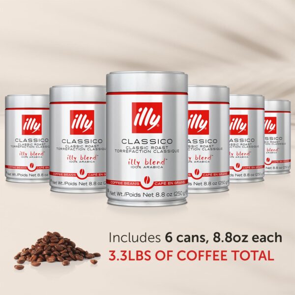 illy Whole Bean Coffee   Perfectly Roasted Whole Coffee Beans ?C Classico Medium Roast   with Notes of Caramel, Orange Blossom   Jasmine   100% Arabica Coffee   No Preservatives ?C 8.8 Ounce, 6 Pack - Image 2