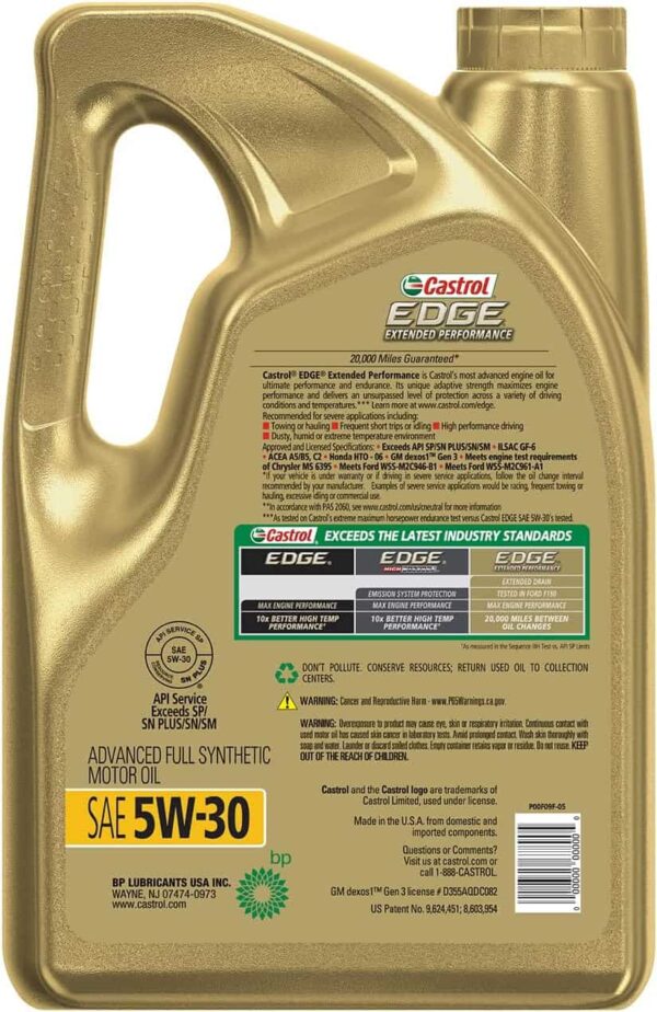 Castrol Edge Extended Performance 5W-30 Advanced Full Synthetic Motor Oil, 5 Quarts, Pack of 3 - Image 3