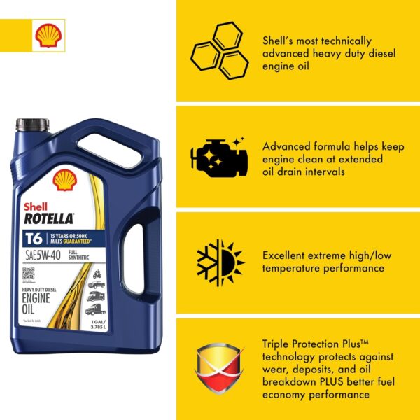 Shell Rotella T6 (3 1 Gal): Full Synthetic 5W-40 Diesel Oil, Bulk Value - Image 3
