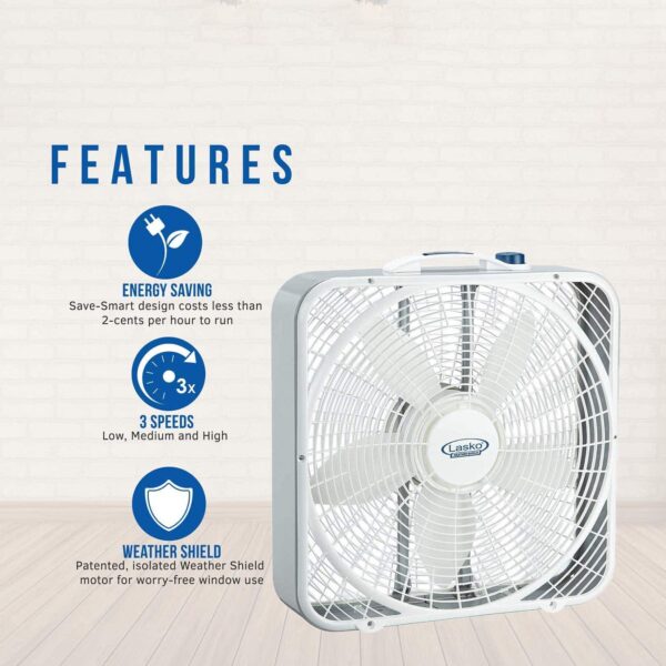 20?? Weather-Shield Performance Box Fan-Features Innovative Wind Ring System for Up to 30% More Air, 20 Inch, 3720 - Image 7
