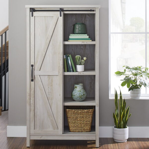 Gardens 66  Modern Farmhouse Bookcase Storage Cabinet, Rustic White Finish - Image 6