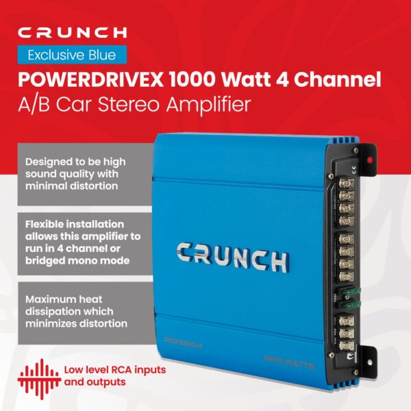1000 Watt 4 Channel Exclusive Blue A/B Car Stereo Amplifier - Image 2