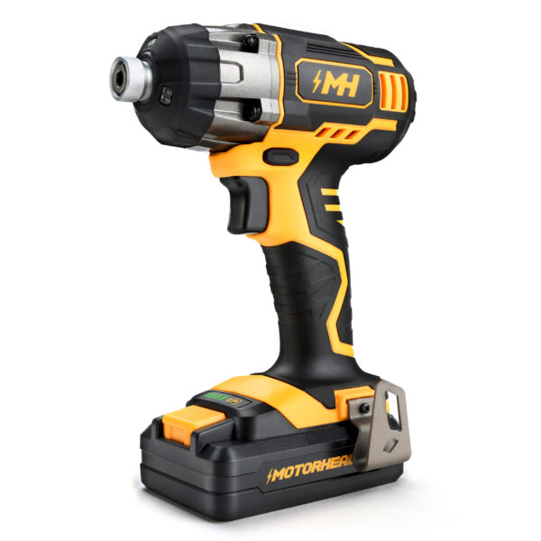 MOTORHEAD 20V ULTRA Cordless Impact Driver Kit, Lithium-Ion, ?? All-Metal Hex Chuck, Tri-Beam LED, Variable Speed Trigger, 2Ah Battery   Quick Charger, Bag, 16 Accessory Bits, 3 Nut Drivers, USA-Based - Image 6