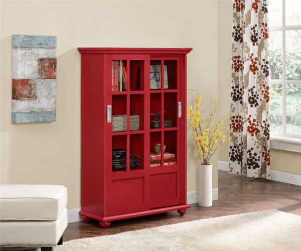 Home Arron Lane Bookcase with Sliding Glass Doors-Finish, Red - Image 3