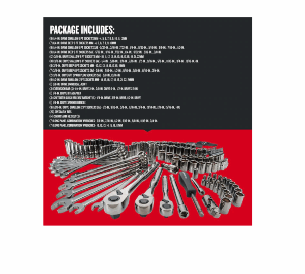 CMMT12035 150-Piece Standard (SAE) and Metric Combination Gunmetal Chrome Mechanics Tool Set (1/4-in; 3/8-in) - Image 9