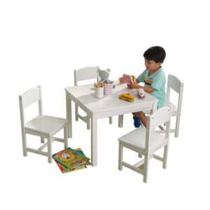 Wooden Farmhouse Table   4 Chair Set, White