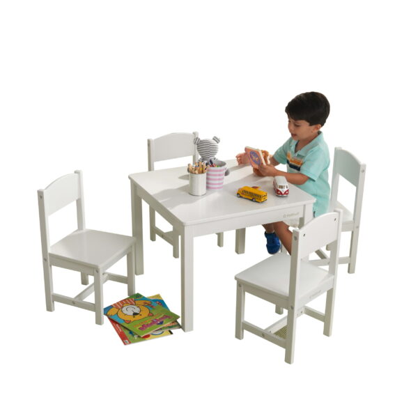 Wooden Farmhouse Table   4 Chair Set, White