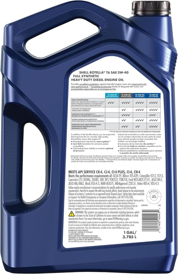 Shell Rotella T6 (3 1 Gal): Full Synthetic 5W-40 Diesel Oil, Bulk Value - Image 2