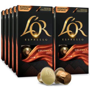 L OR Espresso Capsules, 100 Count Colombia, Single-Serve Aluminum Coffee Capsules Compatible with the L OR BARISTA System   Nespresso Original Machines