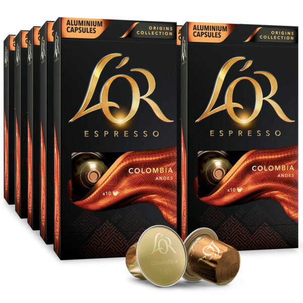 L OR Espresso Capsules, 100 Count Colombia, Single-Serve Aluminum Coffee Capsules Compatible with the L OR BARISTA System   Nespresso Original Machines