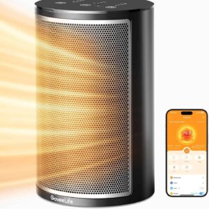 GoveeLife Smart Space Heater, 1500W Fast Electric Heater for Indoor Use with Thermostat, Black