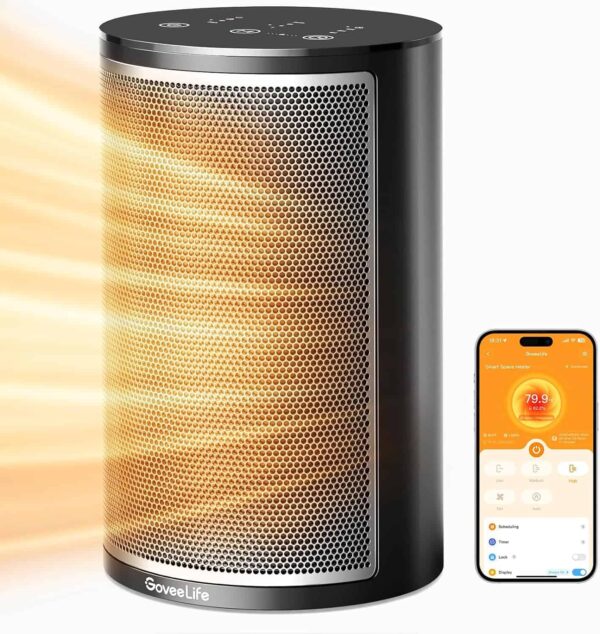 GoveeLife Smart Space Heater, 1500W Fast Electric Heater for Indoor Use with Thermostat, Black