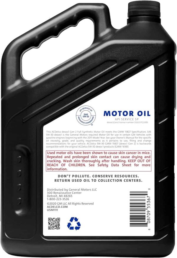 ACDelco GM Original Equipment 10-9147 dexos1 GEN 2 Full Synthetic 5W-30 Motor Oil   5 Qt - Image 2