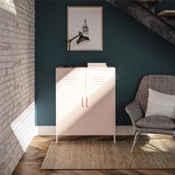 Shadwick 2 Door Metal Locker Style Storage Accent Cabinet, Pink - Image 2
