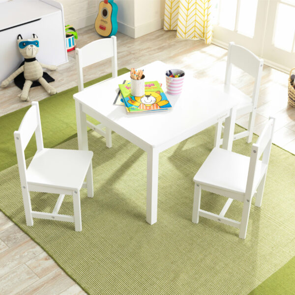 Wooden Farmhouse Table   4 Chair Set, White - Image 7