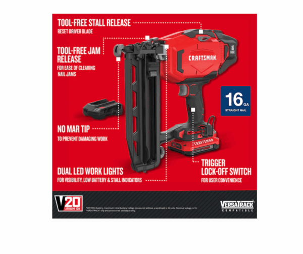 CMCN616C1 V20 16-Gauge 20-volt Max Cordless Finish Nailer - Image 10