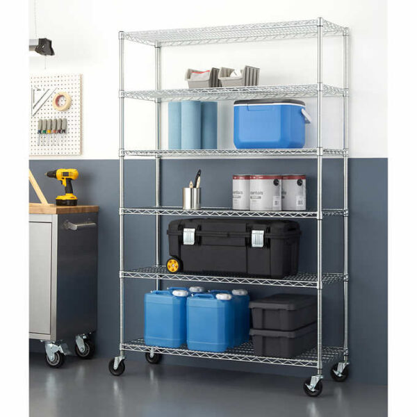 TRINITY 6-Tier Wire Shelving Rack, 48  x 18  x 72  NSF, Includes Wheels - Image 2