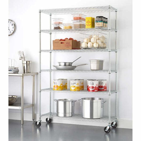 TRINITY 6-Tier Wire Shelving Rack, 48  x 18  x 72  NSF, Includes Wheels - Image 3