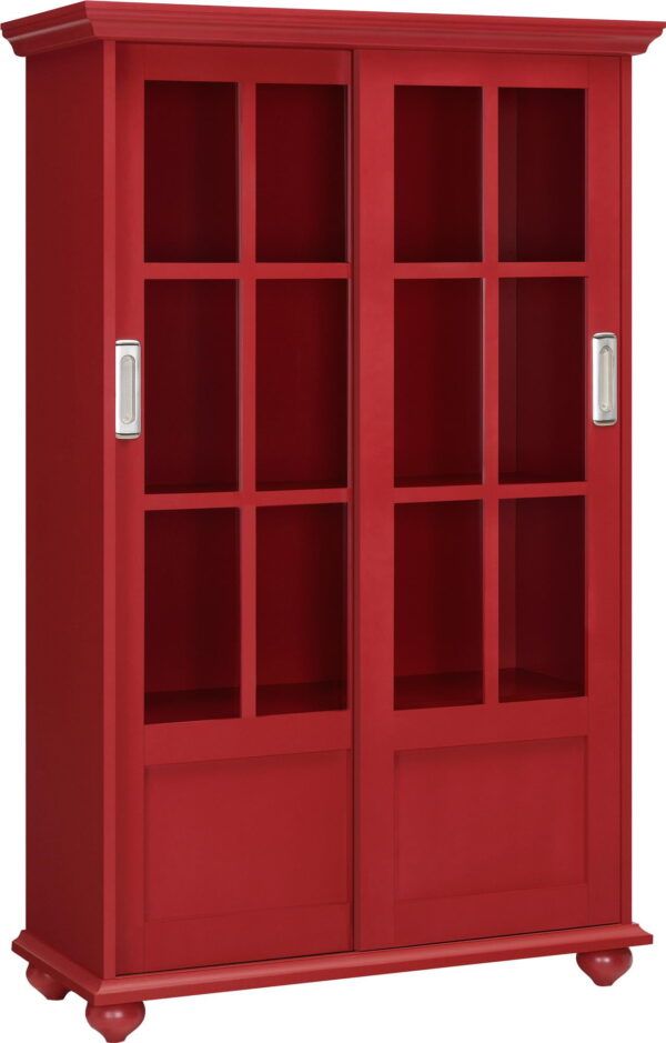 Home Arron Lane Bookcase with Sliding Glass Doors-Finish, Red - Image 2