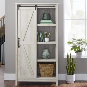 Gardens 66  Modern Farmhouse Bookcase Storage Cabinet, Rustic White Finish