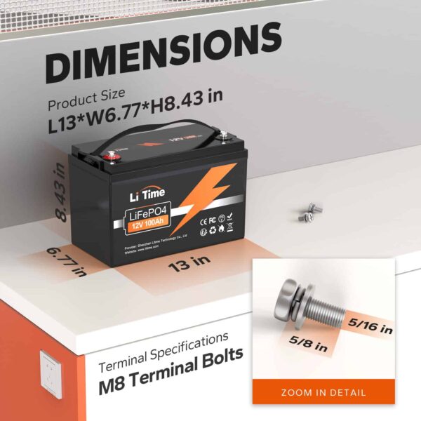 LiTime 12V 100Ah Lithium LiFePO4 Battery for RV, Backup Power, Solar - Image 6