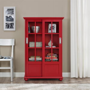 Home Arron Lane Bookcase with Sliding Glass Doors-Finish, Red