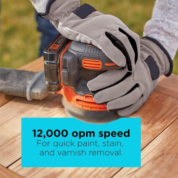 20V MAX Orbital Sander, Cordless, 12,000 OPM, 2 Sandpaper Sheets, Battery and Charger Included (BDCRO20C) - Image 5