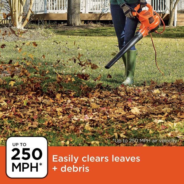 Electric Leaf Blower, Leaf Vacuum and Mulcher 3 in 1, 250 mph Airflow, 400 cfm Delivery Power, Reusable Bag Included, Corded (BEBL7000) - Image 12