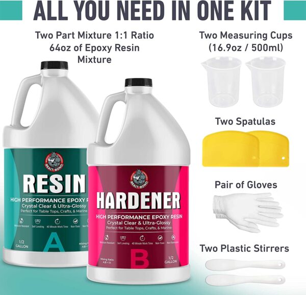 Beast Bond Epoxy Resin Kit, 1 Gallon High-Performance Epoxy Resin, Self-Leveling, Crystal Clear and Ultra-Glossy, Perfect for Table Tops, Crafts - Image 6