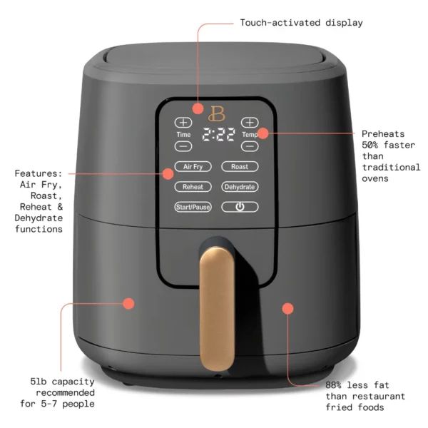 Beautiful 6 Quart Touchscreen Air Fryer, Oyster Grey - Image 3