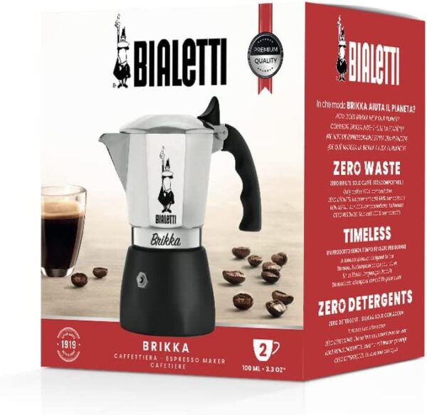 Moka Pot, the Only Stovetop Coffee Maker Capable of Producing a Crema-Rich Espresso, 2 Cups (3.38 Oz), Aluminum and Black - Image 5
