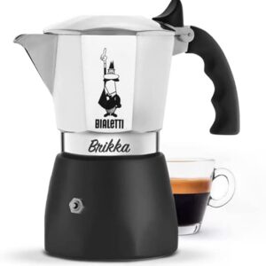 Moka Pot, the Only Stovetop Coffee Maker Capable of Producing a Crema-Rich Espresso, 2 Cups (3.38 Oz), Aluminum and Black