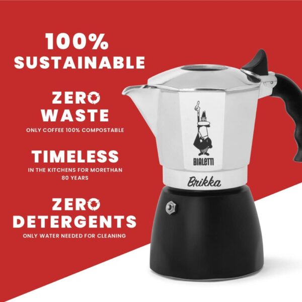 Moka Pot, the Only Stovetop Coffee Maker Capable of Producing a Crema-Rich Espresso, 2 Cups (3.38 Oz), Aluminum and Black - Image 6