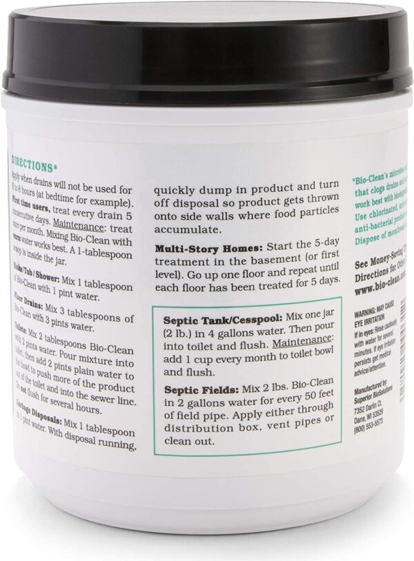 Bio-Clean Drain Septic 2# Can Cleans Drains- Septic Tanks   Grease Traps All Natural and 100% Guaranteed No Caustic Chemicals! Removes fats Oil and Grease, Completely Cleans Your System. - Image 2