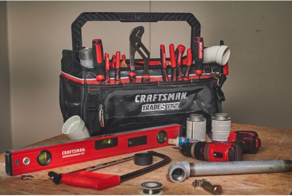 TRADESTACK System Tool Bag, Heavy Duty Open Mouth Tool Tote, Waterproof Hard Bottom, Folding Handle (CMST21451) - Image 5