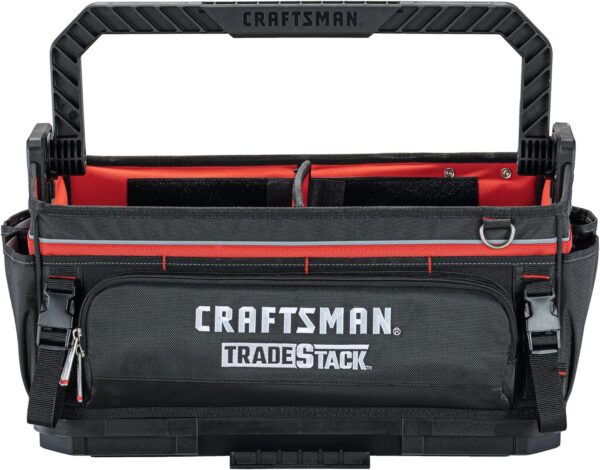 TRADESTACK System Tool Bag, Heavy Duty Open Mouth Tool Tote, Waterproof Hard Bottom, Folding Handle (CMST21451)