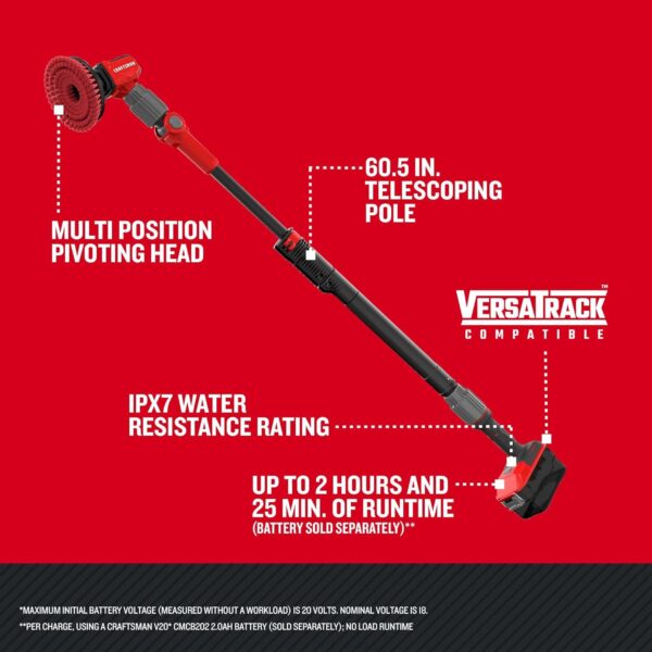 V20 Cordless 2-in-1 Power Scrubber, Multi-Purpose, Bare Tool Only (CMCPS520B) - Image 9