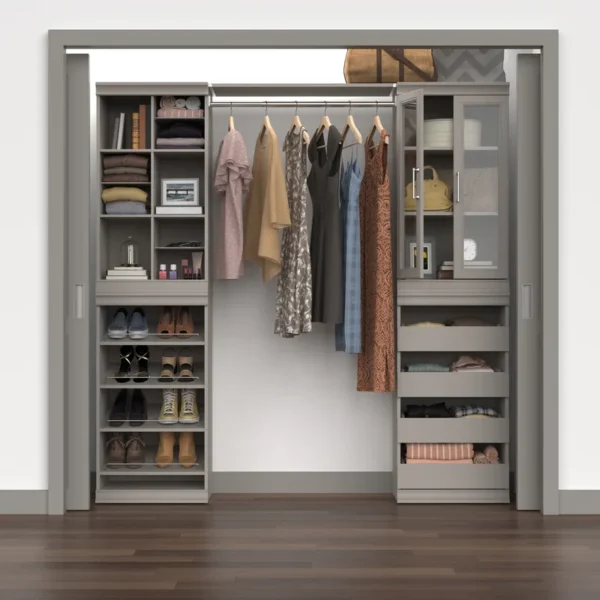 4613 Modular Storage Pair Set, 2 Glass Pane Doors, Wood Closet Organizer Shaker Style, Add On Accessory for Shelf Units, Taupe, Kit - Image 3