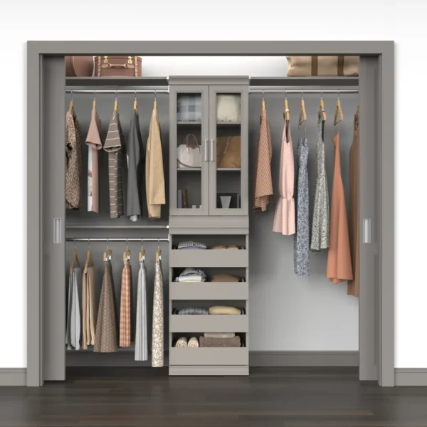 4613 Modular Storage Pair Set, 2 Glass Pane Doors, Wood Closet Organizer Shaker Style, Add On Accessory for Shelf Units, Taupe, Kit - Image 5