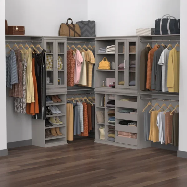 4613 Modular Storage Pair Set, 2 Glass Pane Doors, Wood Closet Organizer Shaker Style, Add On Accessory for Shelf Units, Taupe, Kit - Image 7