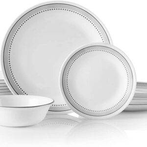 18-Piece Service for 6 Dinnerware Set, Triple Layer Glass and Chip Resistant, Lightweight Round Plates and Bowls Set, Mystic Gray