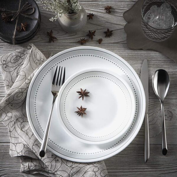 18-Piece Service for 6 Dinnerware Set, Triple Layer Glass and Chip Resistant, Lightweight Round Plates and Bowls Set, Mystic Gray - Image 3
