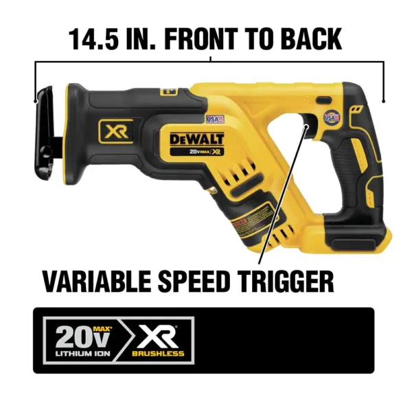 DCS367BW205 20-Volt MAX XR Cordless Brushless Compact Reciprocating Saw with (1) 20-Volt Battery 5.0Ah - Image 3